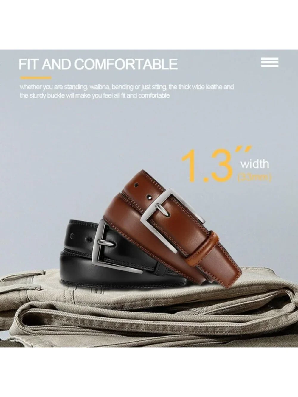 Men's Genuine Leather Dress Belts - 2 Pack, 1.32